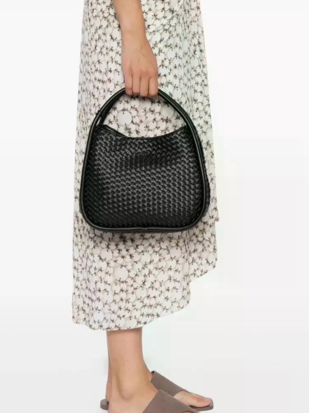 DKNY Black Woven Leather Top-Handle Bag